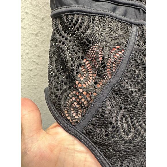 NWT Cabo Cali Black Crochet Lace One Piece Swimsuit L – Deep V & Open Back - Picture 2 of 11